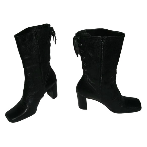 Nine West Boots Vintage 90's y2k Black Square Toe Corset Goth Witchy Bratz Doll - Picture 9 of 16